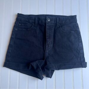 American Eagle Curvy Hi-Rise Shortie Black Denim Shorts Next Level Stretch 8